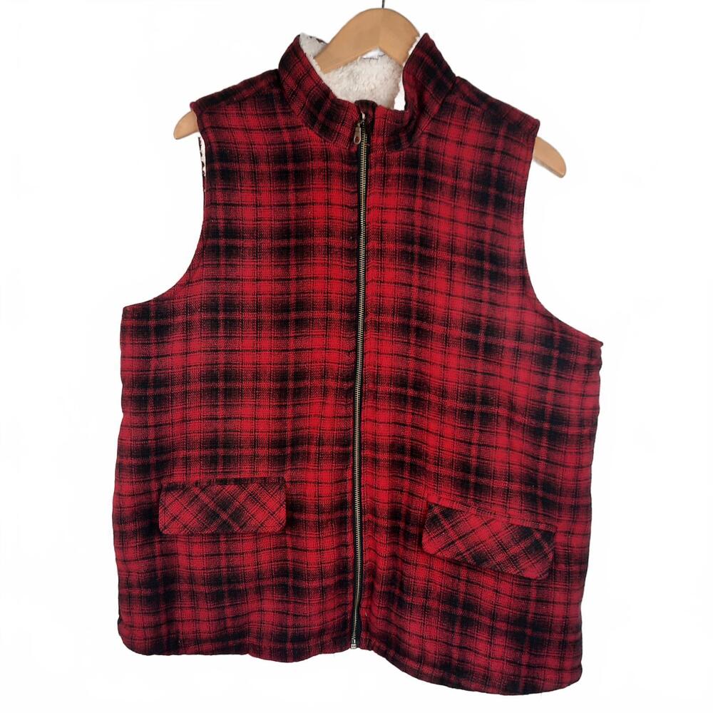 NWT Maurices Women's‎ Red Plaid Faux Wool Vest XL